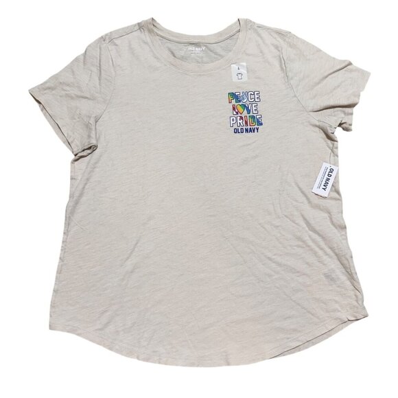 Old Navy PRIDE Womens Size L Beige Peace Love Pride Rainbow Pride T-shirt NWT - Picture 1 of 7